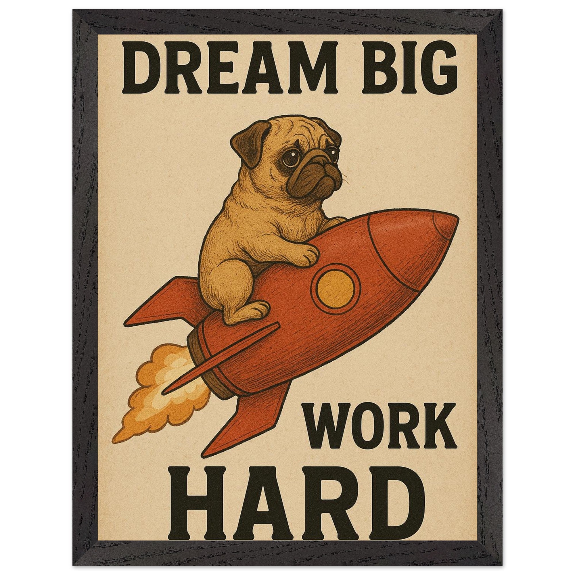 Fawn Pug Rocket Ride Mounted-Framed Poster - Fun Wall Art Gift